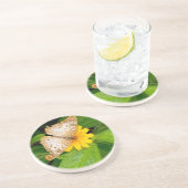 Dessous De Verre En Grès papillon blanc jaune moth (Côté)