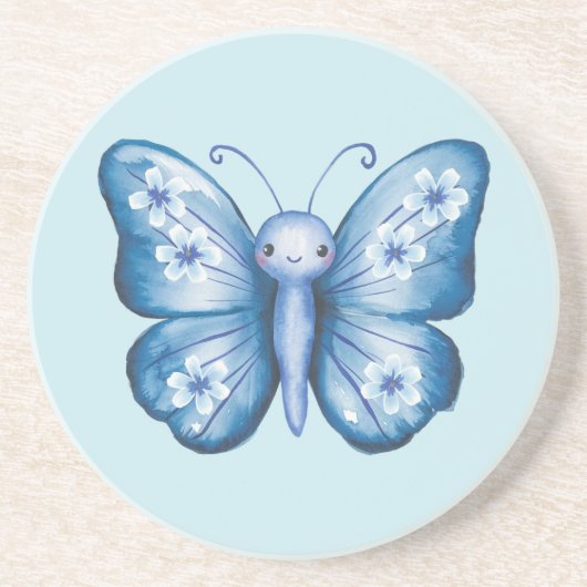 Dessous De Verre En Grès Papillon bleu (Devant)