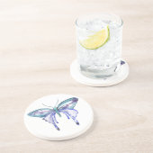 Dessous De Verre En Grès papillon bleu aqua violet aquarelle (Côté)