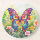 Dessous De Verre En Grès Papillon Bleu Orange ailes (Devant)