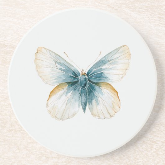 Dessous De Verre En Grès Papillon Crème Bleu Joli (Devant)