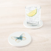 Dessous De Verre En Grès Papillon Crème Bleu Joli (Côté)