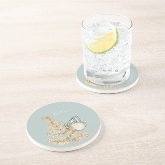 Dessous De Verre En Grès Papillon Croire Bleu (Côté)