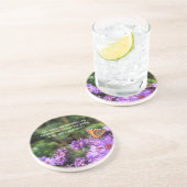 Dessous De Verre En Grès Papillon de monarque et fleurs pourpres (Côté)