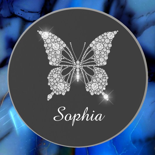 Dessous De Verre En Grès Papillon Diamant Blanc, Nom de Script DIY, Noir