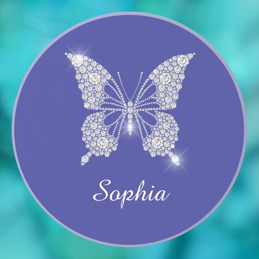 Dessous De Verre En Grès Papillon Diamant Blanc, Nom en écriture, Bleu Prof