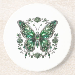 Dessous De Verre En Grès Papillon en cristal vert   Cadre floral
