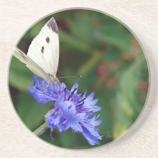 Dessous De Verre En Grès Papillon et fleur bleue (Devant)