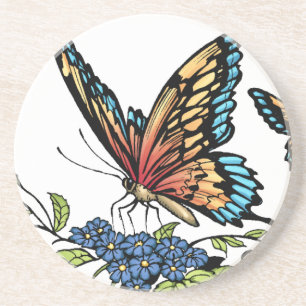 Dessous De Verre En Grès Papillon et papillons polychromes par Al Rio