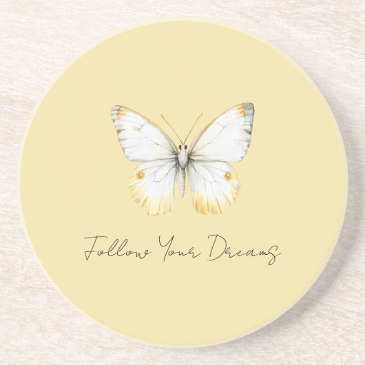 Dessous De Verre En Grès Papillon jaune blanc (Devant)