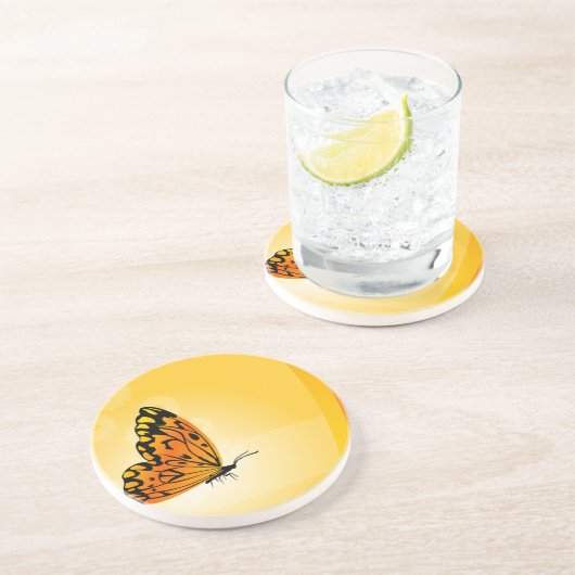 Dessous De Verre En Grès Papillon jaune et orange (Côté)
