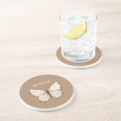 Dessous De Verre En Grès Papillon marron crème (Côté)