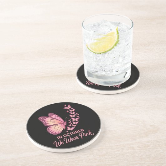 Dessous De Verre En Grès papillon poitrine rose en octobre (Côté)