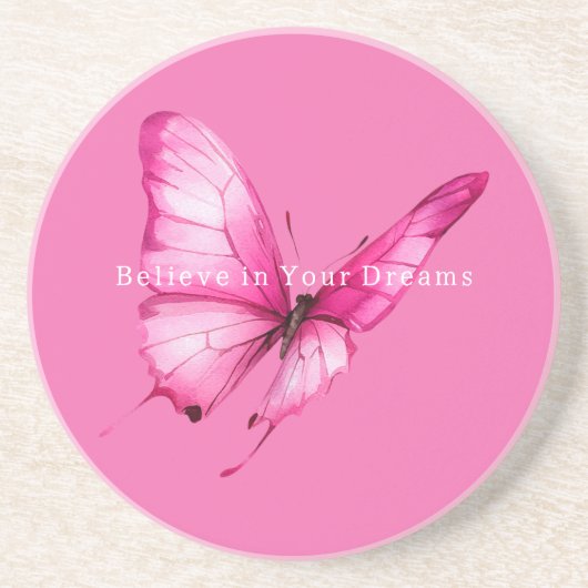 Dessous De Verre En Grès Papillon Rose Girly Chic (Devant)