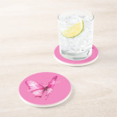 Dessous De Verre En Grès Papillon Rose Girly Chic (Côté)
