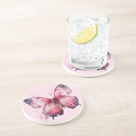 Dessous De Verre En Grès Papillon rose Hope inspirationnel (Côté)