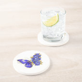 Dessous De Verre En Grès Papillon saphir à fleurs (Côté)