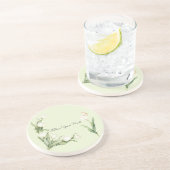 Dessous De Verre En Grès Papillon Tulipes Blanches Vert Menthe (Côté)