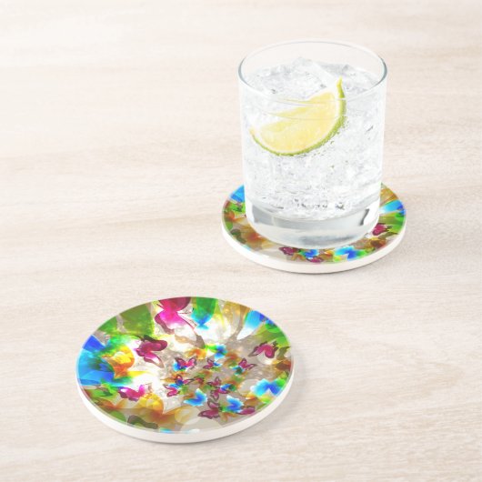 Dessous De Verre En Grès Papillons Abstraits (Côté)