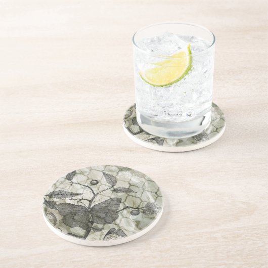 Dessous De Verre En Grès Papillons Arabesques I (Côté)