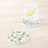 Dessous De Verre En Grès Papillons blancs bronzés verts (Côté)
