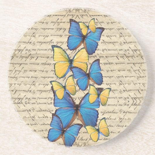 Dessous De Verre En Grès Papillons bleu et jaune (Devant)