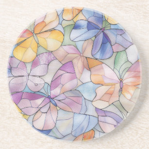Dessous De Verre En Grès Papillons bleus jaunes violets