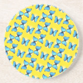 Dessous De Verre En Grès Papillons bleus motif sur jaune (Devant)