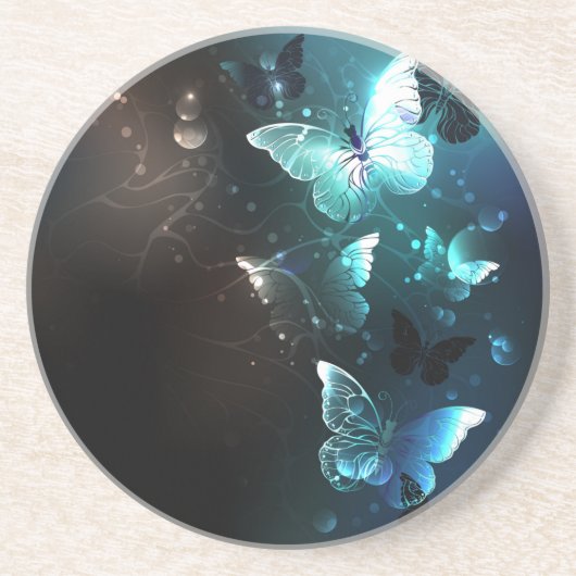 Dessous De Verre En Grès Papillons de nuit à la menthe (Devant)