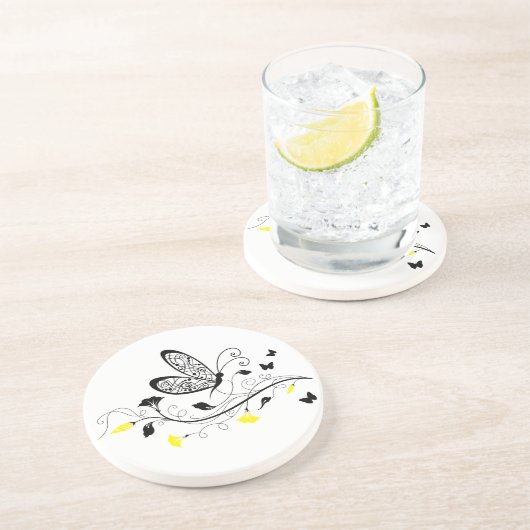 Dessous De Verre En Grès Papillons en dentelle noire 3 (Côté)