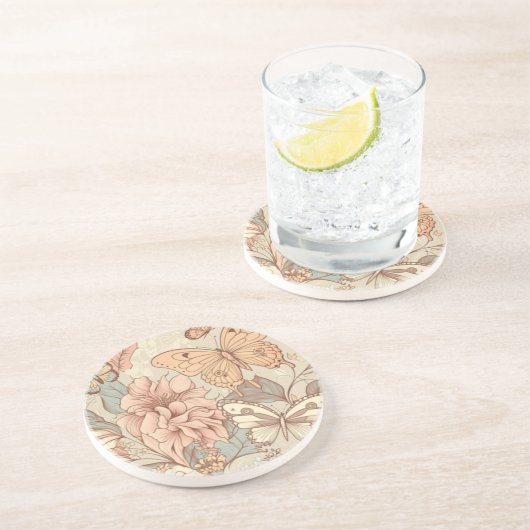 Dessous De Verre En Grès Papillons et fleurs (Côté)