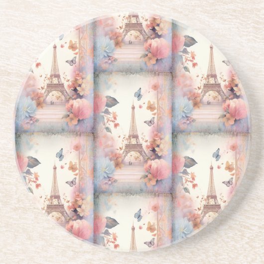 Dessous De Verre En Grès Papillons et fleurs de la Tour Eiffel (Devant)