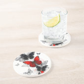 Dessous De Verre En Grès Papillons noirs et rouges volants (Côté)