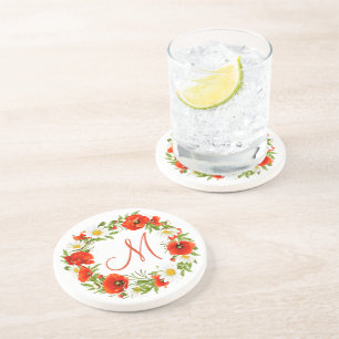 Dessous De Verre En Grès Papillons rouges Marguerites jaunes blancs Fleur W