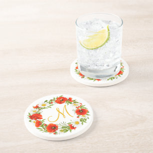 Dessous De Verre En Grès Papillons rouges Marguerites jaunes blancs Fleur W