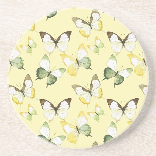 Dessous De Verre En Grès Papillons Vert Jaune (Devant)