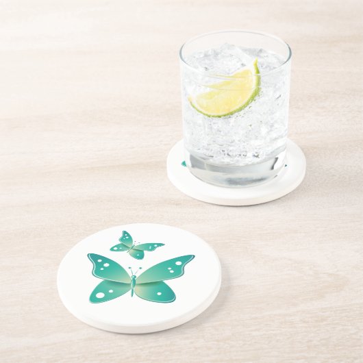 Dessous De Verre En Grès Papillons verts (Côté)