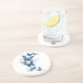 Dessous De Verre En Grès Papillons volants bleus Morpho (Côté)