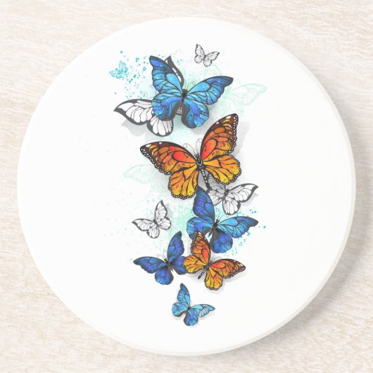 Dessous De Verre En Grès Papillons volants Morpho et Monarch (Devant)