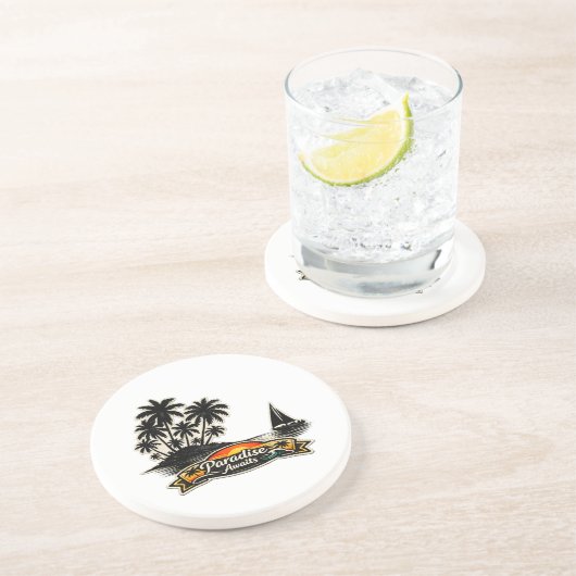Dessous De Verre En Grès 🏝️🌅  “Paradise Awaits” Sandstone Coaster 🌴✨ (Côté)