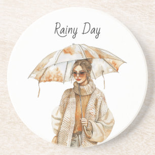 Dessous De Verre En Grès Parapluie Femme Jour de Pluie