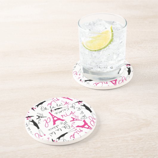 Dessous De Verre En Grès Paris Chic rose noir et blanc (Côté)