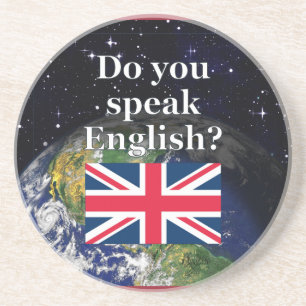 Dessous De Verre En Grès "Parles-tu anglais ?" en anglais. Drapeau et Terre