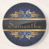 Dessous De Verre En Grès Parties scintillant bleue Sequin Disco Glitz Motif (Devant)