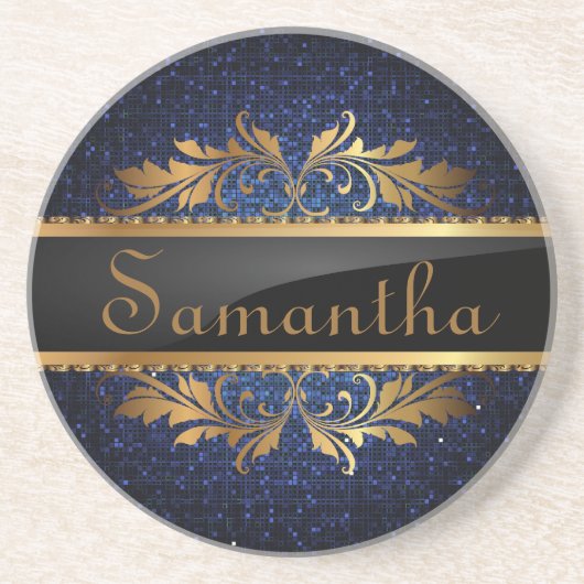 Dessous De Verre En Grès Parties scintillant bleue Sequin Disco Glitz Motif (Devant)