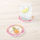 Dessous De Verre En Grès Parties scintillant d'or d'ananas rose rose (Côté)