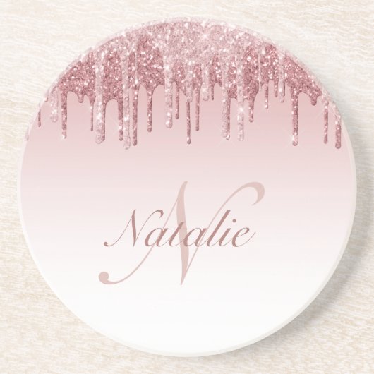 Dessous De Verre En Grès parties scintillant d'or rose et rose (Devant)