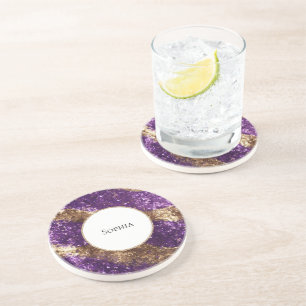 Dessous De Verre En Grès Parties scintillant d'or violet Anniversaire