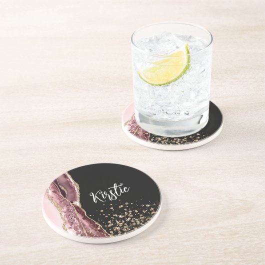 Dessous De Verre En Grès Parties scintillant or Rose noir rose vierge (Côté)