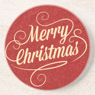 Dessous De Verre En Grès Parties scintillant Rouge Bonne Noël Salutations